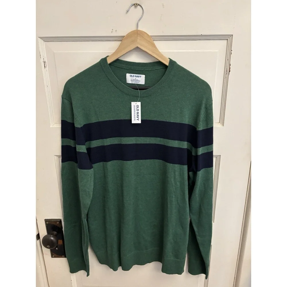 Old Navy Men's Green Navy Chest-Stripe‎ Crewneck Sweater Size M New $39.99